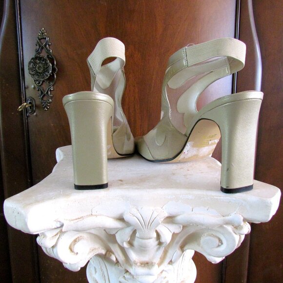 STEFANI NUDE SHOES, 8.5, SLING-BACK SEE-THRU ELEGANT MESH, 4" HEELS - Picture 6 of 12